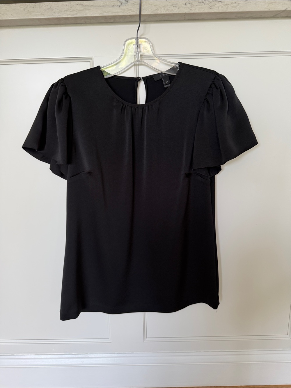 J. Crew Black Blouse with Flutter Sleeves